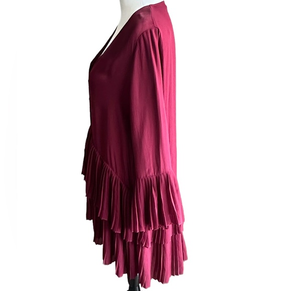 Zara Woman Maroon Red pleated tiered‎ button-front mini dress size small - Picture 3 of 6